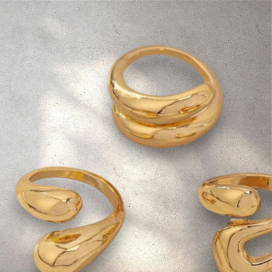 Water Drop Gold Rings - 3 Pieces