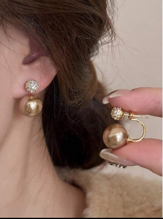 Korean Champagne Pearl & sparkle Stud Earrings