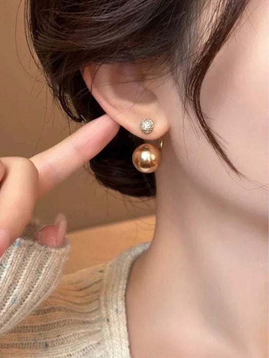 Korean Champagne Pearl & sparkle Stud Earrings